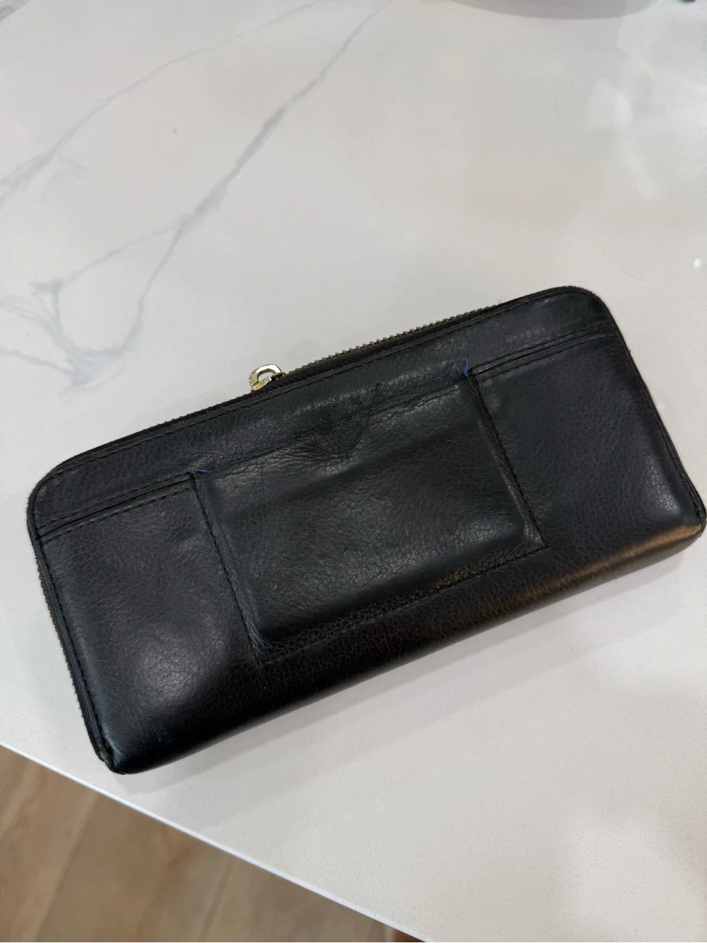 Cole Haan Black Leather Zip Around Continental Wallet Gold Hardware
